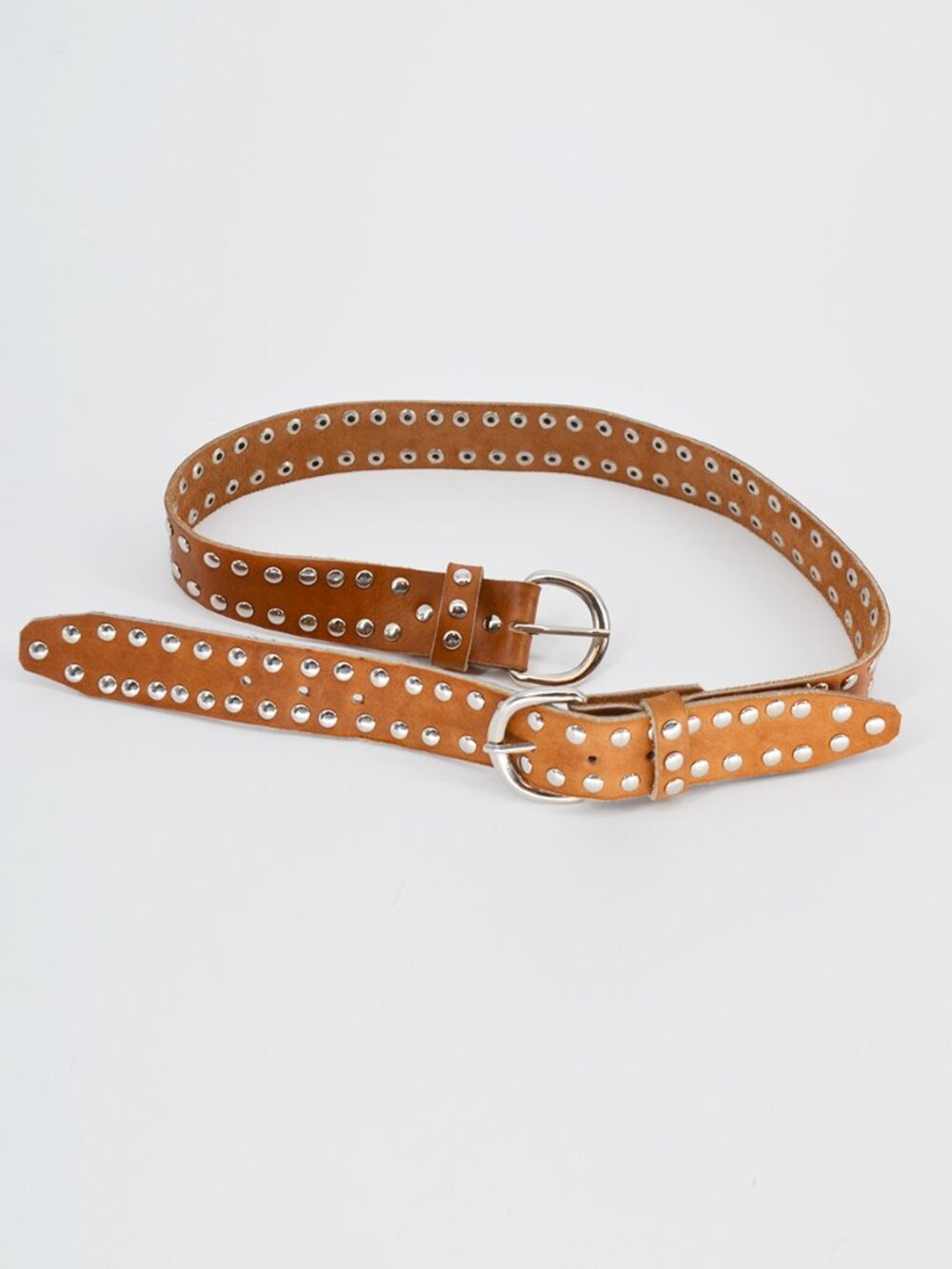 Anthropologie Double Buckle Studded Belt Cognac Leather S/M - Picture 6 of 7